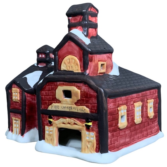 Vintage Christmas Village Light Up Fire House Porcelain Bisque by Liberty Bell - Picture 13 of 16